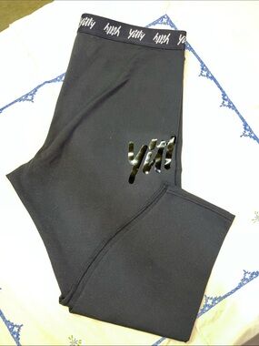 YITTY Black Logo Waistband Leggings with Glossy Hip Print